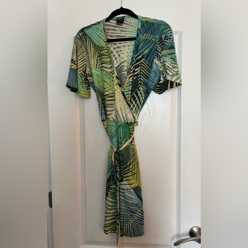 Tropical Green Wrap Midi Dress
